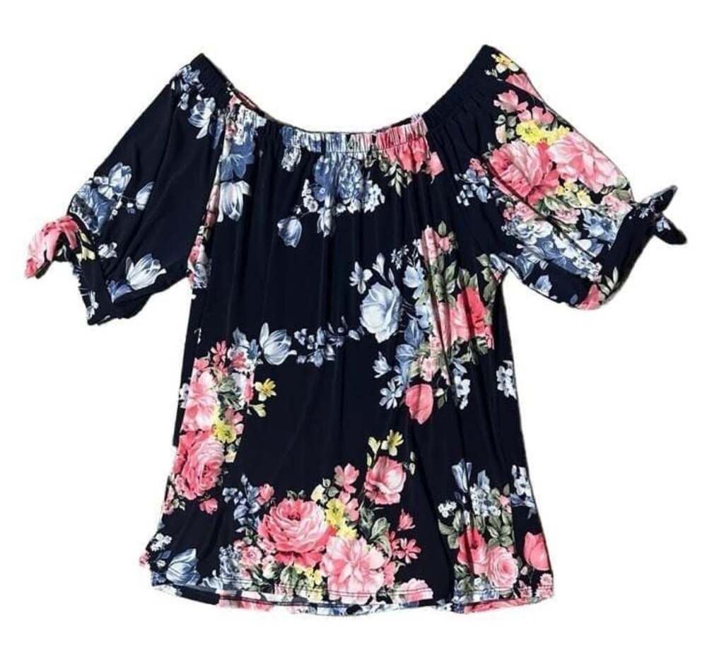 New N Forever Off Shoulder Floral Print Tie Sleeve Blouse Size 1X